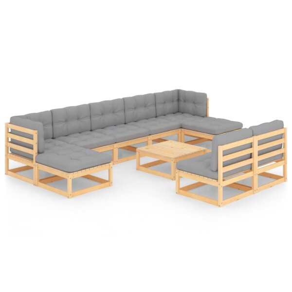 vidaXL 10-tlg. Garten-Lounge-Set mit Kissen Kiefer Massivholz