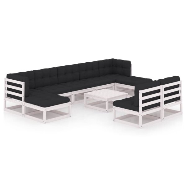 vidaXL 10-tlg. Garten-Lounge-Set mit Kissen Wei&szlig; Kiefer Massivholz