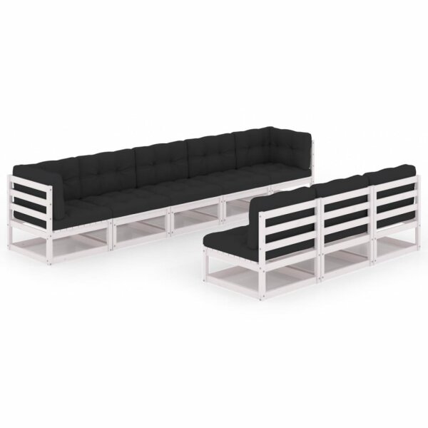 vidaXL 8-tlg. Garten-Lounge-Set mit Kissen Wei&szlig; Kiefer Massivholz