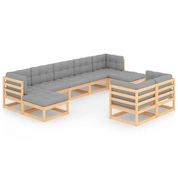 vidaXL 9-tlg. Garten-Lounge-Set mit Kissen Kiefer Massivholz