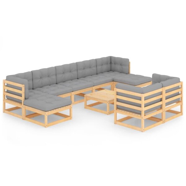 vidaXL 10-tlg. Garten-Lounge-Set mit Kissen Kiefer Massivholz