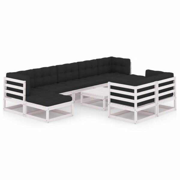 vidaXL 10-tlg. Garten-Lounge-Set mit Kissen Wei&szlig; Kiefer Massivholz