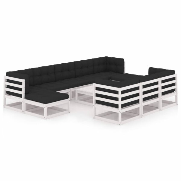 vidaXL 11-tlg. Garten-Lounge-Set mit Kissen Wei&szlig; Kiefer Massivholz