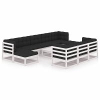 vidaXL 11-tlg. Garten-Lounge-Set mit Kissen Wei&szlig; Kiefer Massivholz