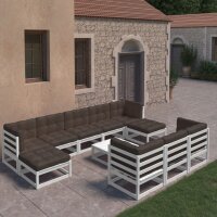 vidaXL 11-tlg. Garten-Lounge-Set mit Kissen Wei&szlig; Kiefer Massivholz