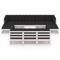 vidaXL 11-tlg. Garten-Lounge-Set mit Kissen Wei&szlig; Kiefer Massivholz