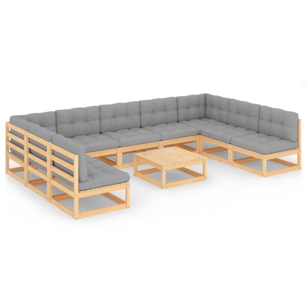 vidaXL 10-tlg. Garten-Lounge-Set mit Kissen Kiefer Massivholz