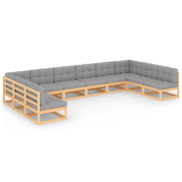 vidaXL 10-tlg. Garten-Lounge-Set mit Kissen Kiefer Massivholz