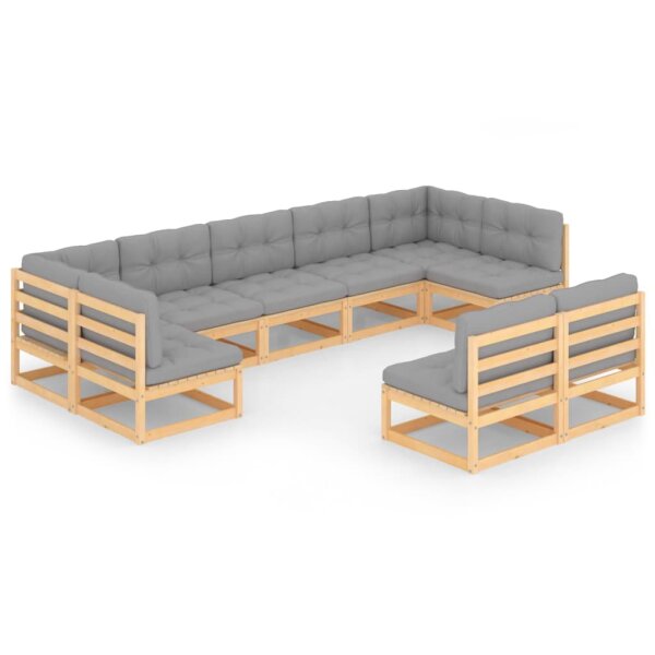 vidaXL 9-tlg. Garten-Lounge-Set mit Kissen Kiefer Massivholz