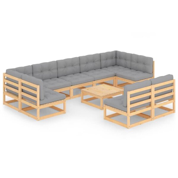 vidaXL 10-tlg. Garten-Lounge-Set mit Kissen Kiefer Massivholz