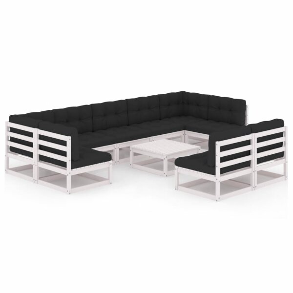 vidaXL 10-tlg. Garten-Lounge-Set mit Kissen Wei&szlig; Kiefer Massivholz