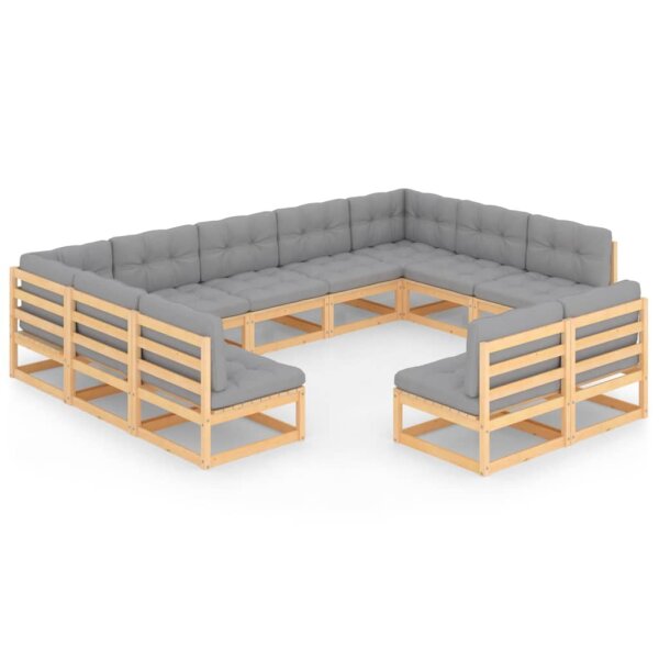 vidaXL 11-tlg. Garten-Lounge-Set mit Kissen Kiefer Massivholz