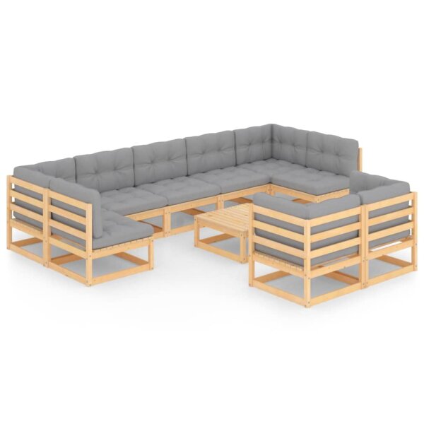 vidaXL 10-tlg. Garten-Lounge-Set mit Kissen Massivholz Kiefer