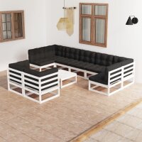 vidaXL 10-tlg. Garten-Lounge-Set mit Kissen Wei&szlig; Kiefer Massivholz