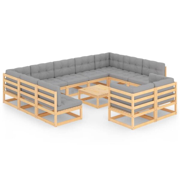 vidaXL 12-tlg. Garten-Lounge-Set mit Kissen Kiefer Massivholz