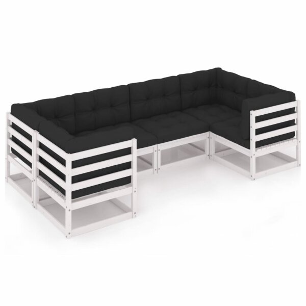 vidaXL 6-tlg. Garten-Lounge-Set mit Kissen Wei&szlig; Kiefer Massivholz