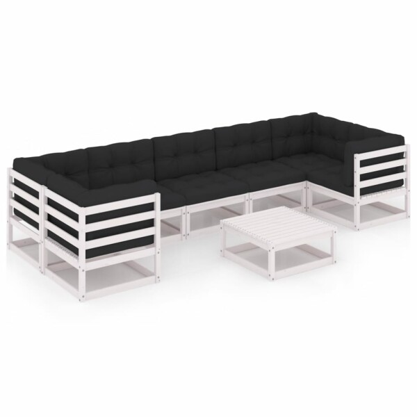 vidaXL 8-tlg. Garten-Lounge-Set mit Kissen Wei&szlig; Kiefer Massivholz