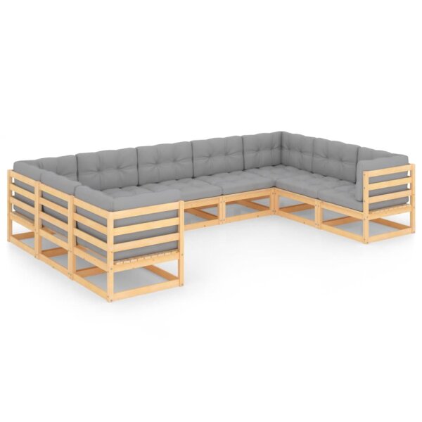 vidaXL 9-tlg. Garten-Lounge-Set mit Kissen Kiefer Massivholz