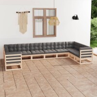 vidaXL 10-tlg. Garten-Lounge-Set mit Kissen Kiefer Massivholz