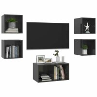 vidaXL 5-tlg. TV-Schrank-Set Hochglanz-Grau Holzwerkstoff