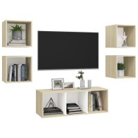 vidaXL 5-tlg. TV-Schrank-Set Wei&szlig; Sonoma-Eiche Holzwerkstoff