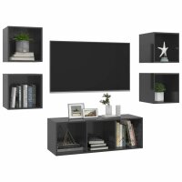 vidaXL 5-tlg. TV-Schrank-Set Hochglanz-Grau Holzwerkstoff