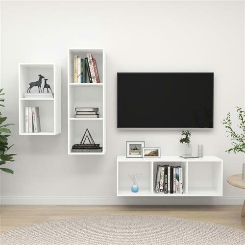 vidaXL 3-tlg. TV-Schrank-Set Weiß Holzwerkstoff