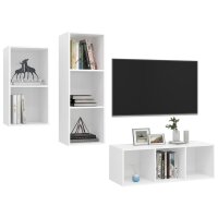 vidaXL 3-tlg. TV-Schrank-Set Weiß Holzwerkstoff