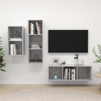 vidaXL 3-tlg. TV-Schrank-Set Betongrau Holzwerkstoff