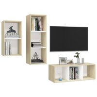 vidaXL 3-tlg. TV-Schrank-Set Wei&szlig; Sonoma-Eiche Holzwerkstoff