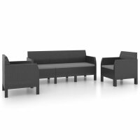 vidaXL 3-tlg. Garten-Lounge-Set mit Kissen PP Rattan...