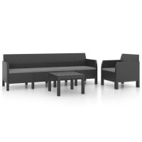 vidaXL 3-tlg. Garten-Lounge-Set mit Kissen PP Rattan...