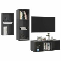 vidaXL 3-tlg. TV-Schrank-Set Hochglanz-Grau Holzwerkstoff