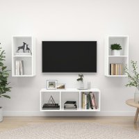 vidaXL 3-tlg. TV-Schrank-Set Weiß Holzwerkstoff