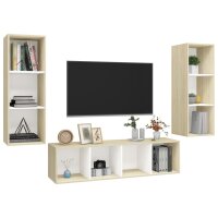 vidaXL 3-tlg. TV-Schrank-Set Wei&szlig; Sonoma-Eiche Holzwerkstoff