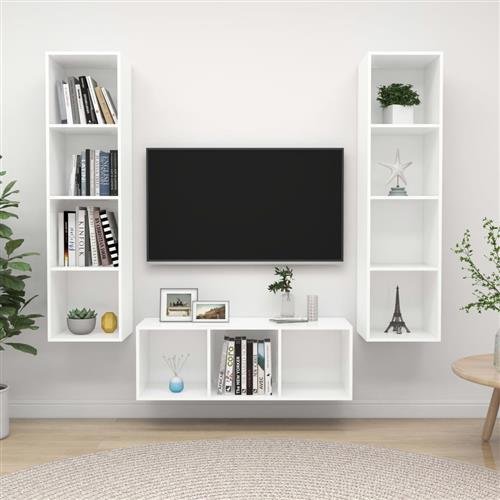 vidaXL 3-tlg. TV-Schrank-Set Weiß Holzwerkstoff