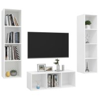 vidaXL 3-tlg. TV-Schrank-Set Weiß Holzwerkstoff