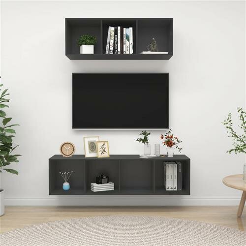 vidaXL 2-tlg. TV-Schrank-Set Grau Holzwerkstoff