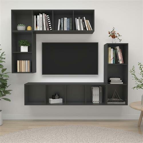 vidaXL 4-tlg. TV-Schrank-Set Grau Holzwerkstoff