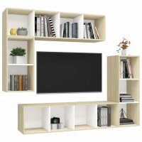 vidaXL 4-tlg. TV-Schrank-Set Wei&szlig; Sonoma-Eiche Holzwerkstoff