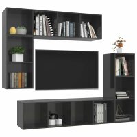 vidaXL 4-tlg. TV-Schrank-Set Hochglanz-Grau Holzwerkstoff