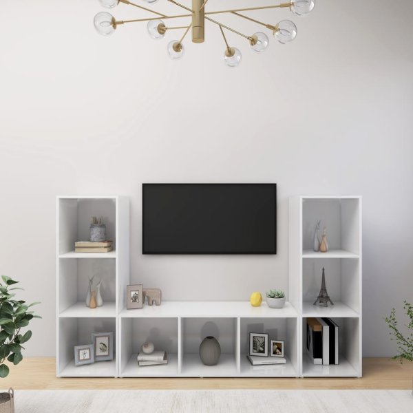 vidaXL TV-Schränke 3 Stk. Weiß 107x35x37 cm Holzwerkstoff