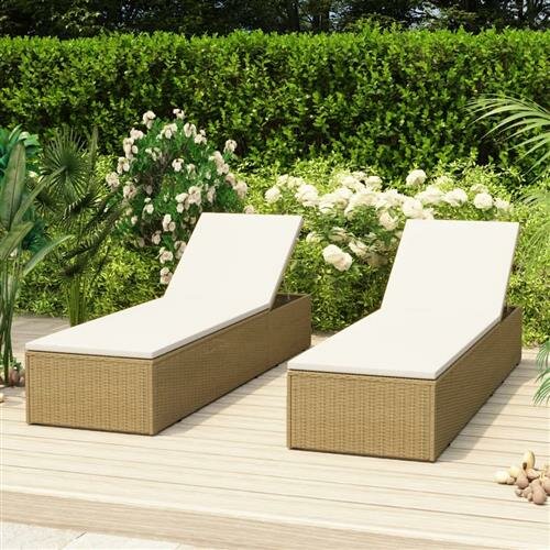 vidaXL Sonnenliege Poly Rattan Braun und Cremewei&szlig;