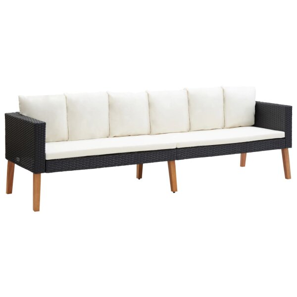 vidaXL 3-Sitzer-Gartensofa mit Auflagen Poly Rattan Schwarz