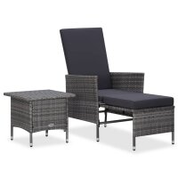 vidaXL 2-tlg. Garten-Lounge-Set mit Kissen Poly Rattan Grau