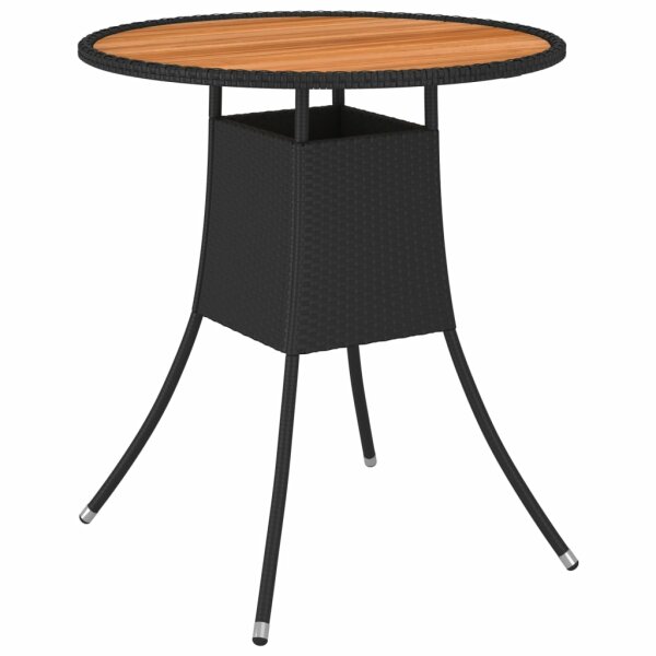 vidaXL Garten-Esstisch Schwarz &Oslash; 70 cm Poly Rattan Massivholz Akazie