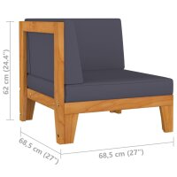 vidaXL Modular-Ecksofa mit Dunkelgrauen Kissen Akazie Massivholz