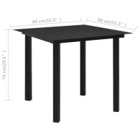 vidaXL Garten-Esstisch Schwarz 80x80x74 cm Stahl und Glas