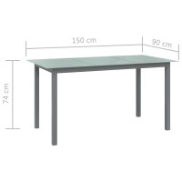 vidaXL Gartentisch Hellgrau 150x90x74 cm Aluminium und Glas