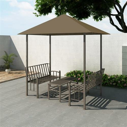 vidaXL Gartenpavillon mit Tisch und B&auml;nken 2,5x1,5x2,4 m Taupe 180 g/m&sup2;